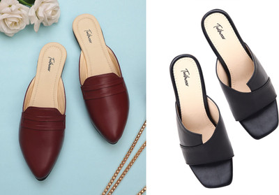 Todhwear Women Heels(Black, Maroon , 5)