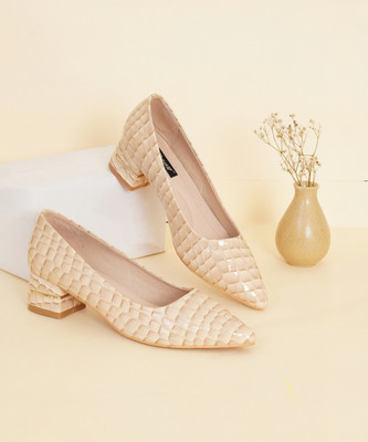 SHERRIF Beige Block Pumps Women Heels(Beige , 7)