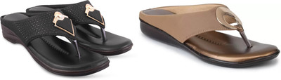 hunyza footwear Women Flats(Black, Gold , 9)