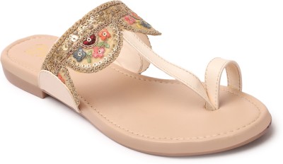 BIG BIRD FOOTWEAR Flat Casual Toe-Ring Sandals for Women & Girls (Cream) Women Off White Flats
