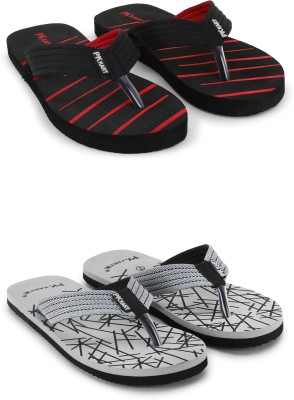 PKKART Men Flip Flops(Black, Grey , 8)