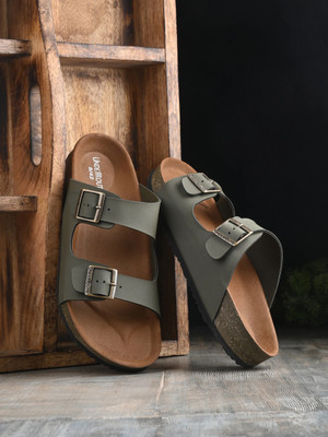 UNDERROUTE Stylish Dual Strap Buckle Design Men Sandals(Olive , 6)