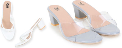 Zaif Women Heels(White, Grey , 8)