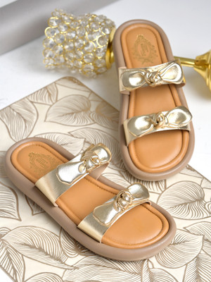SHOETOPIA Girls Slip-on Flats(Gold , 13-14Y)