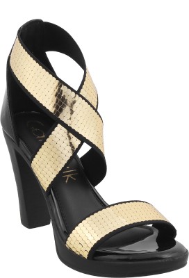 Catwalk Women Heels(Gold, Black , 4)