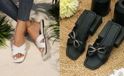 R F C Women Flats(White, Black , 5)