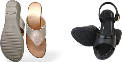 PMS Women Wedges(Black, Olive , 8)