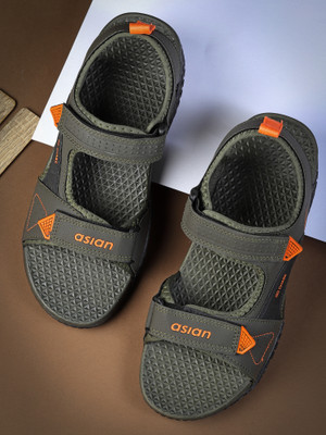 asian Men Sandals(Olive, Orange , 7)