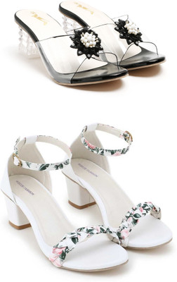 SUPPOSE Women Heels(White, Black , 6)