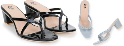 Zaif Women Heels(Grey, Black , 8)