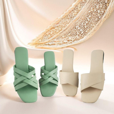 Shoebration Women Flats(Beige, Green , 5)