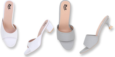 Zaif Women Heels(Grey, White , 7)