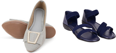 PMS Women Wedges(Grey, Blue , 8)