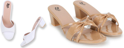 Zaif Women Heels(White, Beige , 7)