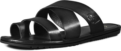 LOUIS STITCH Lightweight Open Toe Kohlapuri Style Leather Men Sandals(Black , 7)