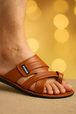 PODDAR Premium Stylish Lightweight PU Slide Men Casual(Tan , 8)