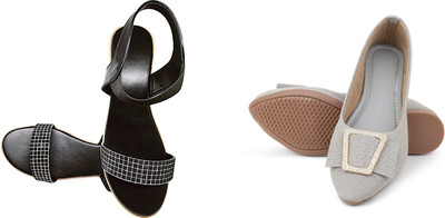 PMS Women Wedges(Grey, Black , 4)