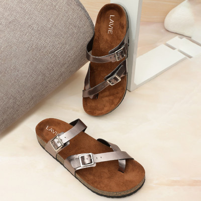 LAVIE Comfort and Adjustable Buckle Straps Premium Stylish Casual Women Flats(Brown , 8)