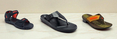 Classica Men Sandals(Black, Red, Black, Orange , 10)