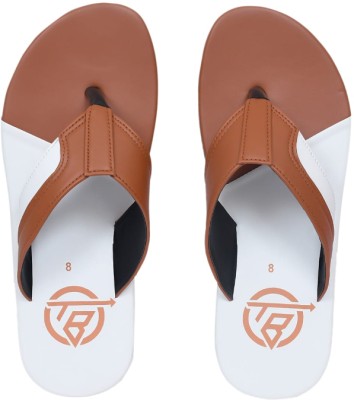 THE BABA Men Flip Flops(Brown, White , 7)