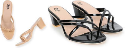 Zaif Women Heels(Black, Beige , 7)