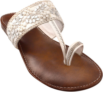 PZ MIR Women Flats(White, Brown , 7)