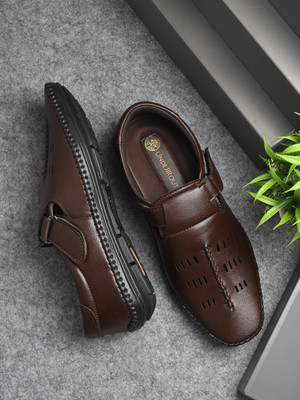 UNDERROUTE Stylish Comfortable Geniune Leather Fisherman Men Sandals(Brown , 8)