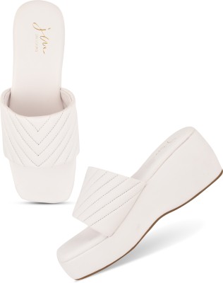 jm looks Women Wedges(White , 4)