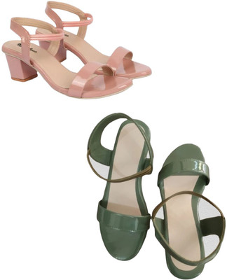 Goraiya Women Heels(Pink, Green , 6)