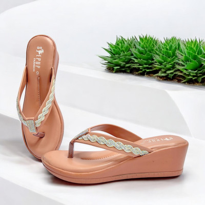 Stepup fashion Women Wedges(Orange , 8)