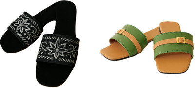 Dualstep Women Flats(Green, Brown, Black , 7)