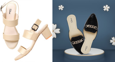 Todhwear Women Heels(Black, Gold , 7)