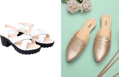 Todhwear Women Heels(White, Gold , 5)