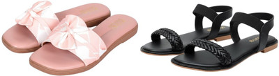 Kuhu Creations Women Flats(Pink, Black , 4)