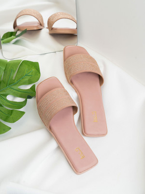 Inc.5 Women Casual Solid Open Toe Flat Flatforms Slides(Orange , 3)