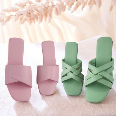 SAYERA Women Flats(Pink, Green , 4)