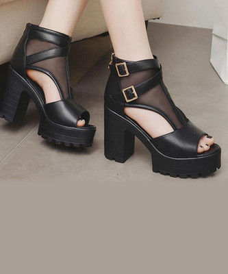 SHOETOPIA Women Black Heels