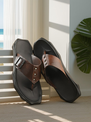 BIZORA Men Sandals(Brown, Black , 7)
