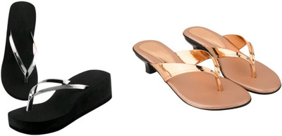 kishu Women Heels(Gold, Silver , 5)