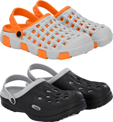 Birde Stylish Comfortable Lightweight Regular Wear Clogs For pack of 2 Men Sandals(Orange, Black , 6)