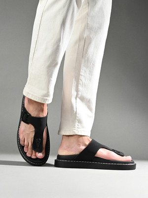 LOUIS STITCH Jet Lightweight T-Strap Slip-On with PU Cushion Sole Men Sandals(Black , 10)