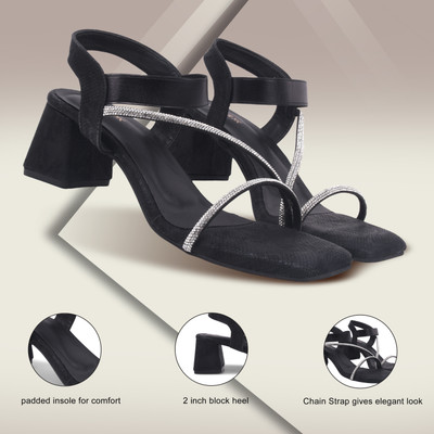 KILLER Women Heels(Black, Silver , 6)