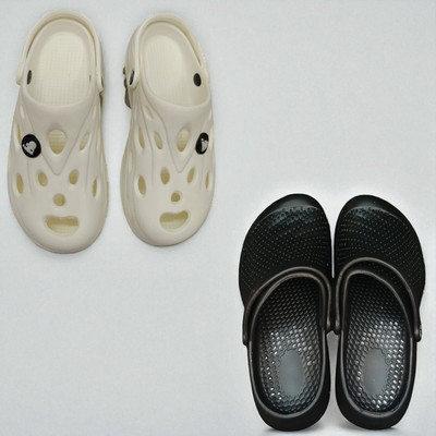 Monrav Men Clogs(White, Black , 8)