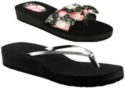 KOMOPT Women Wedges(Black , 4)
