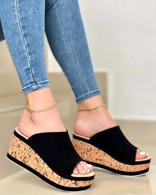 Gloglamp Women Wedges(Black, Brown , 4)