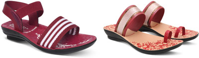hiyaga Women Casual(Red, Tan , 7)