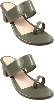 Goraiya Women Heels(Green, Green, Grey , 4)