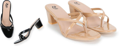 Zaif Women Heels(Black, Beige , 7)