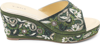 Vwalk Women Heels(Green , 5)