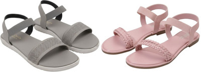Kuhu Creations Women Flats(Pink, Grey , 5)